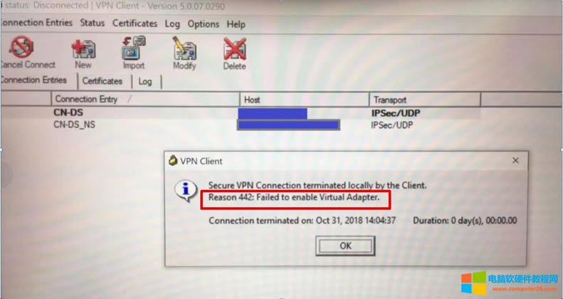 Cisco VPN (bo)e(cu)Reason442: Failed to enable Virtual Adapter