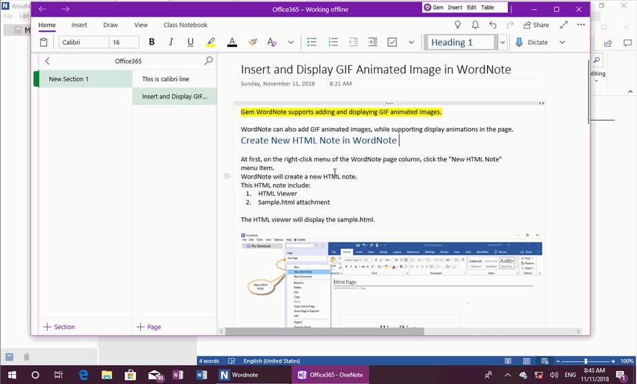 ʹ�� Gem Menu for OneNote UWP ������鹦�ܣ����� OneNote �ă��ݞ� Word �ęn��
