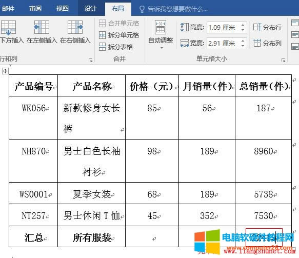 Word2016 求和的公式 =SUM(ABOVE)
