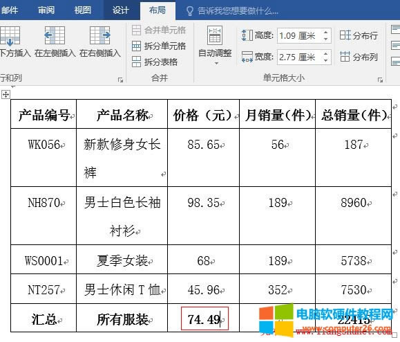 Word2016 表格數(shù)據(jù)求平均值 AVERAGE